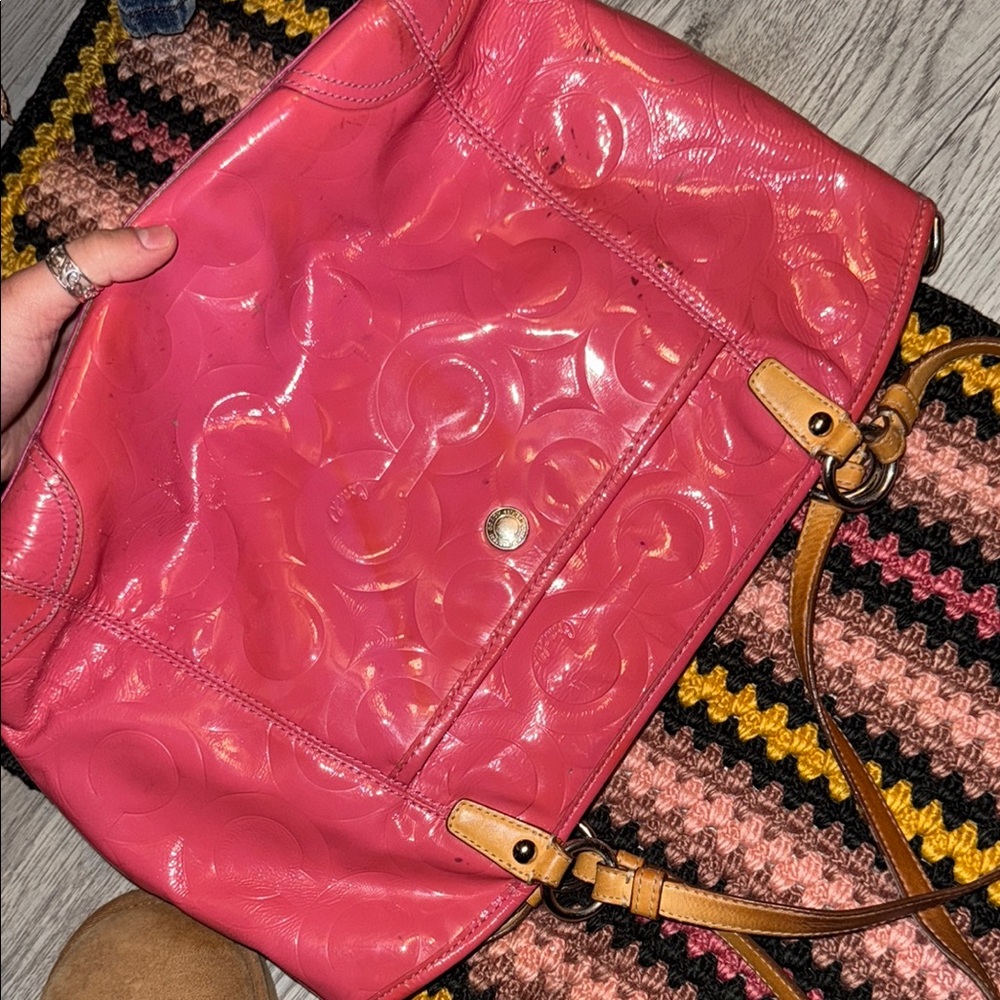COACH Valentines Day Special Edition Pink Embossed Leather Shoulder Tote Vintage - Picture 2 of 6